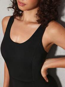 Lifespree Macacão Esportivo de Ajuste Slim com Gola Redonda e Sem Mangas, Macacão Inteiro de Verão - Preto - Visão 8