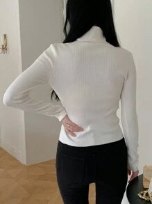 DAZY New Arrival Solid Color Turtleneck Slim Fit Sweater, Autumn,Long Sleeve Tops,Fall Women Clothes - White - View 3