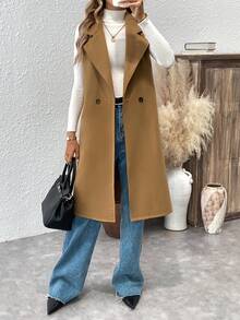 Chiquease Dwustronna bezrękawnik wełniany damski w stylu biurowym - Brązowy - Zobacz 6