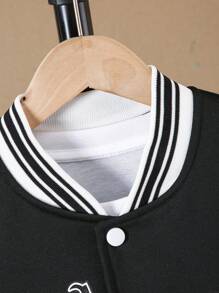 2st/set Tween pojkar tryckt långärmad baseballjacka och byxor - Svart och Vitt - Visa 4