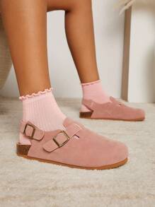 SHUZIA Women's Round Toe Cork Footbed Slide Clogs With Adjustable Buckle Strap Spring Shoes Spring Break Easter - Dusty Pink - View 5