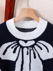 SHEIN Vestido de suéter de punto con cuello redondo y lazo, para otoño e invierno, para niña