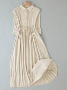 Franclia Women Short Sleeve Solid Color Single-Breasted Casual Loose Shirt Dress, Spring Summer Maxi Women Outfit