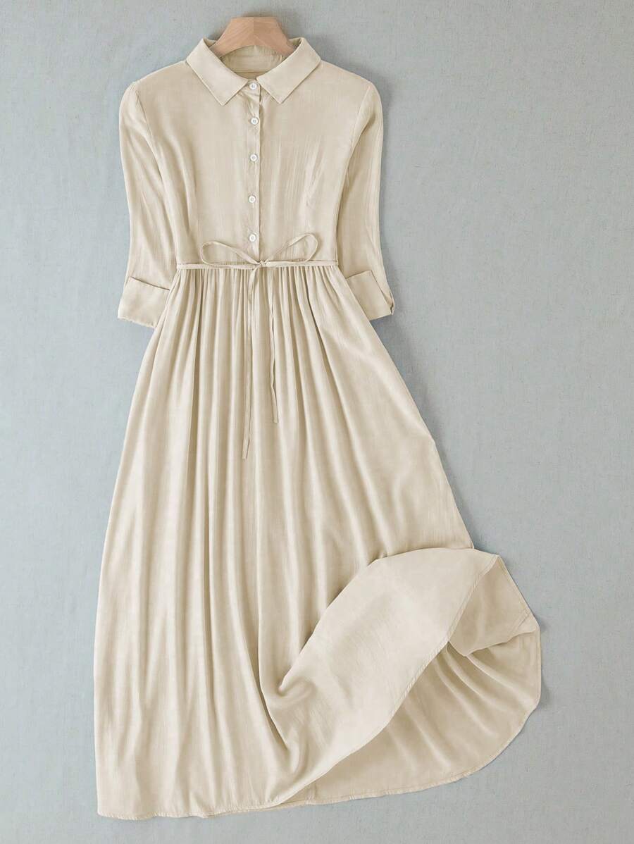 Franclia Women Short Sleeve Solid Color Single-Breasted Casual Loose Shirt Dress, Spring Summer Maxi Women Outfit