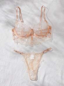 SHEIN 2pcs Skin-Toned Sexy Women Lingerie Set - Beige - View 4
