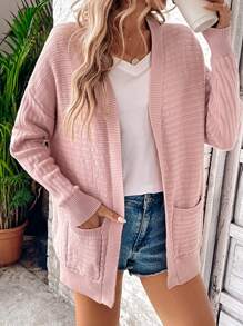 SHEIN LUNE 女士秋季中长款开衫毛衣夹克 - 粉色 - 查看 1