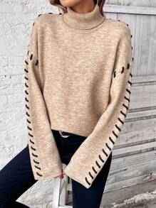 SHEIN LUNE Damen Loose Fit Rollkragenpullover mit Kontrastfarbe, bequemer Lässig Pullover für den Herbst