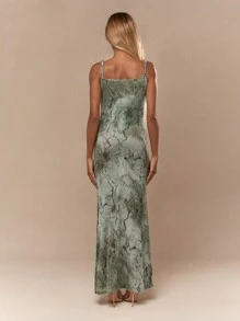 MISSGUIDED Elegant Marble Pattern Maxi Dress For St. Patrick'S Day Celebration Irish-Themed Evening Party Special Occasion Floor Length Sleeveless Bodycon Formal Gown - Olive Green - View 2