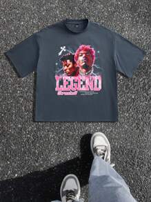 Manfinity VCAY Maglietta a girocollo a maniche corte con vestibilità morbida adatta per l'estate - Grigio - Visualizzare 1