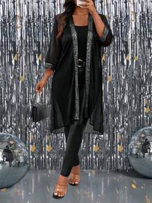 Plus Size Solid Color Stitching Mid-Length Casual Jacket - Black - View 1