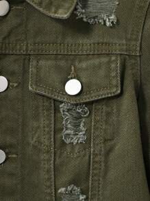 SHEIN Explorewe 2pcs Young Boy Casual Green Washed Denim Jacket Jeans Set, For Everyday & Back To School Wear Chic Outfits For Autumn/Winter - Army Green - View 3