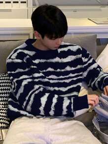 DAZY 男士圆领长袖条纹毛衣，休闲秋季