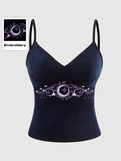 Hippie Haut caraco brodé Soleil et Lune