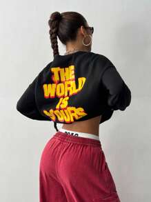 StreetHx Sudadera holgada casual con estampado de ojo para mujer, otoño - Negro - Ver 2