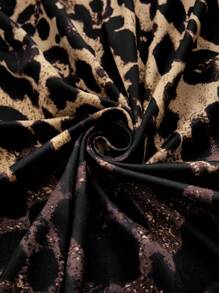 SHEIN Plus Size Women's Patchwork Leopard Print V-Neck Long Sleeve Dress Fall Cloth For Women