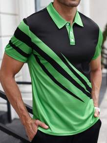 Manfinity Sport Corelite 男友风男士休闲条纹短袖健身 Polo 衫 - 彩色 - 查看 4