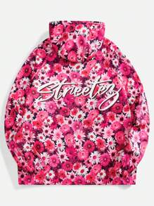 Manfinity VCAY Men's Loose Fit Digital Print Hooded Long Sleeve Jacket, For Fall Winter - Red - View 1