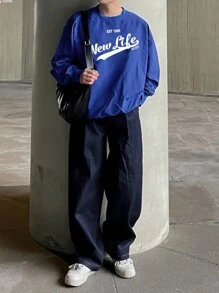 DAZY Men's Letter Print Pullover Sweatshirt, Autumn - Blue - View 8