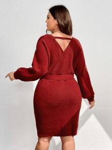 Celure Plus Size Elegant Beaded Batwing Sleeve Sweater Dress, Spring & Autumn, Winter