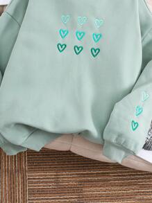 SHEIN Teen Girl's Casual Oversized Sweatshirt With Sweet Heart Embroidery, Gray-Green,In Fall/Winter - Green - View 5