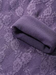 DAZY Lace Trim Fitted Sleepwear Top, Thermal Lined Fall,Winter Pajama