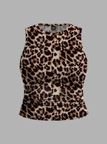 SHEIN EZwear Bộ 3 áo ba lỗ in họa tiết da báo và anh đào đơn giản, cỡ lớn, mùa hè - Nhiều màu - Xem 5