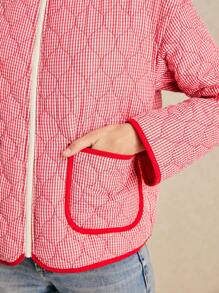 Poéselle Loose Fit Pocket Winter Coat, Striped Printed Contrast Binding, Versatile And Casual