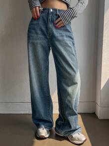 DAZY Women Casual Loose Zip-Up Denim Baggy Jeans