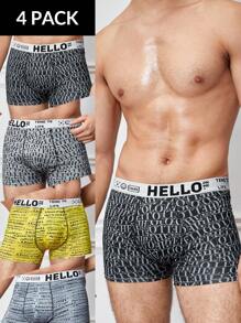 4pcs/Set Men's Letter Elastic Waistband Boxer Briefs - Multicolor - View 1