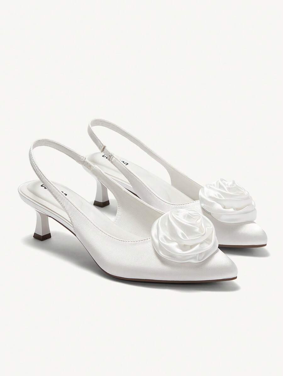 CUCCOO CHICEST Pointed Toe Floral Printed Low Heel Elegant Lady High Heel Pumps Fall - White - View 1