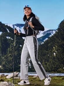 In My Nature Pantalones rectos para senderismo con botones delanteros y lados de contraste para mujer - Gris - Ver 11