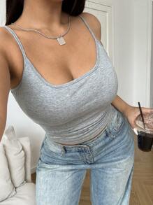 SHEIN EZwear Plus Size Cami Top & Gray Elastic Knit Basic Women's Camisole Top - Grey - View 1