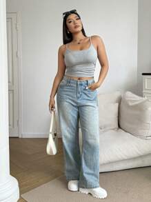 SHEIN EZwear Plus Size Cami Top & Gray Elastic Knit Basic Women's Camisole Top - Grey - View 6