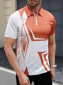 Gym Rark Kemeja Polo Kasual Olahraga Pria Gaya Boyfriend dengan Resleting Depan, Warna Polos, dan Motif Patchwork - MultiWarna - View 5
