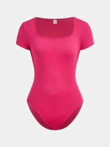 SHEIN Bộ 2 bộ đồ liền thân tay ngắn cổ vuông đơn giản dành cho bé gái tuổi teen - Màu Hồng Tươi - Xem 7
