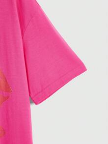 Betty Boop | ROMWE Camiseta holgada de manga caída con estampado de personaje de dibujos animados y letra, estilo informal de verano para mujer - Rosa Fucsia - Ver 4