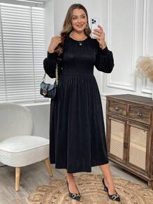 EMERY ROSE 大码优雅纯色泡泡袖连衣裙，秋冬女装