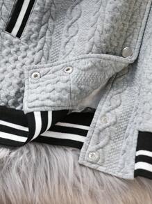 SHEIN EZwear Plus Size Women Casual Long Sleeve Gray Striped Baseball Jacket, Spring Autumn