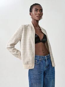 SHEIN Unity Women Plaid Long Sleeve Zip-Up Bomber Jacket, Spring Autumn Fall Cloth For Women - Multicolor - View 6