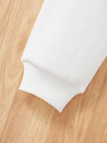 SHEIN Tween Girls Streetwear Casual Knit Hooded Sweatshirt Set - Black and White - View 4