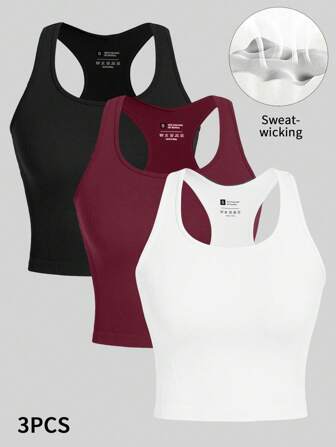 Gameset SHEIN Sport 3pcs Cool Mesh Splice Mesh Sports Topworkout Tank Top