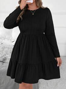 SHEIN Clasi 大码女式黑色针织纹理秋千连衣裙，适合秋季