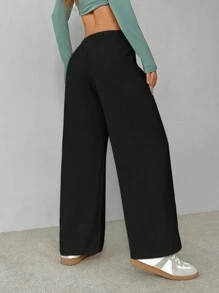 SHEIN PETITE Soft White Knitted Home Pants, Loose Pants - Black - View 2