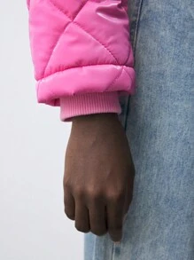 Maija 女士冬季时尚纯色菱形绗缝立领短款棉服外套 - 粉色 - 查看 5