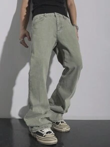 Manfinity EMRG Men's Casual Straight Leg Washed Denim Jeans - Green - View 1