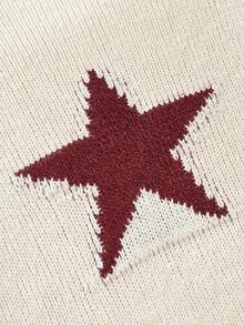 Áo len dệt kim hình sao jacquard dáng rộng thoải mái phong cách cổ điển dành cho bé gái tuổi mới lớn, mùa thu và đông - Màu be - Xem 5