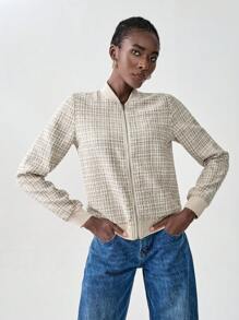 SHEIN Unity Women Plaid Long Sleeve Zip-Up Bomber Jacket, Spring Autumn Fall Cloth For Women - Multicolor - View 5