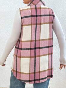 SHEIN Plus Size Front Button Sleeveless False Pocket Plaid Casual Jacket, For Winter - Multicolor - View 2