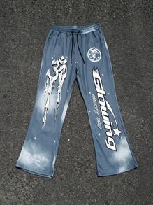 Manfinity EMRG Men's Street Style Flame Print Flared Sweatpants - Dark Grey - View 1