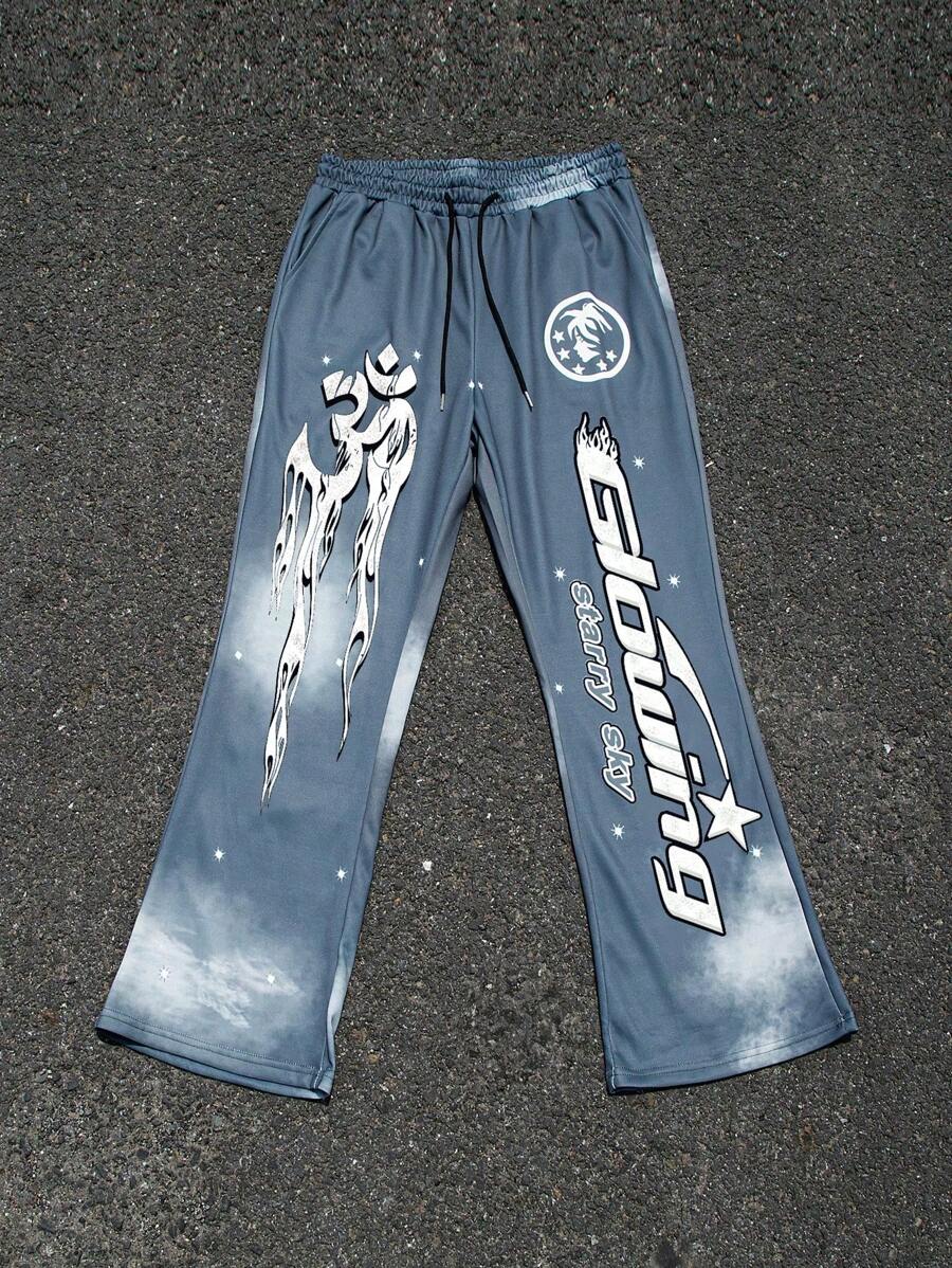 Manfinity EMRG Men's Street Style Flame Print Flared Sweatpants - Dark Grey - View 1